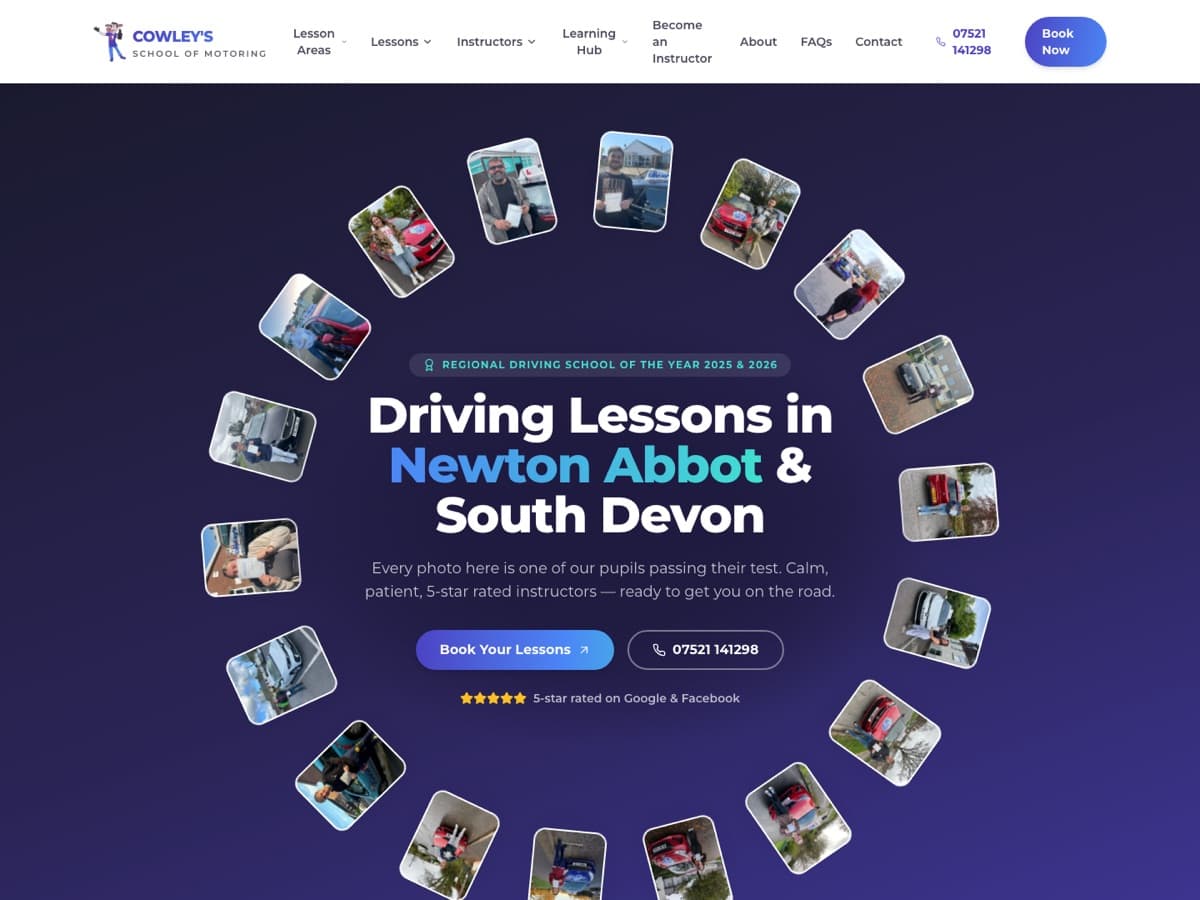 Screenshot of the Cowley's School of Motoring website