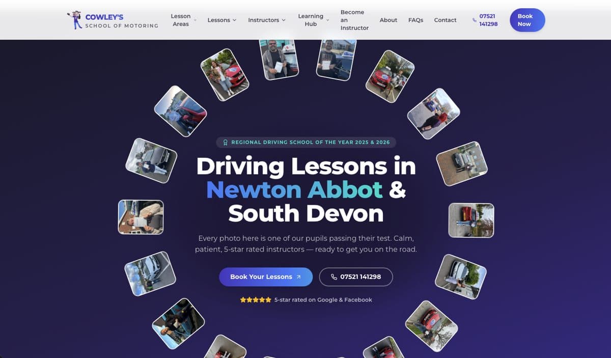 Screenshot of the Cowley's School of Motoring website