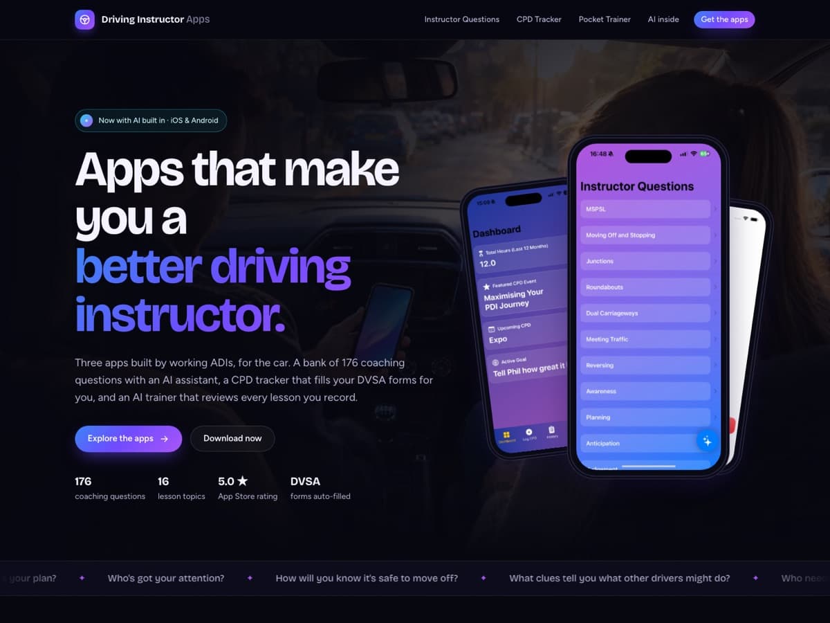 Screenshot of the Driving Instructor Apps website
