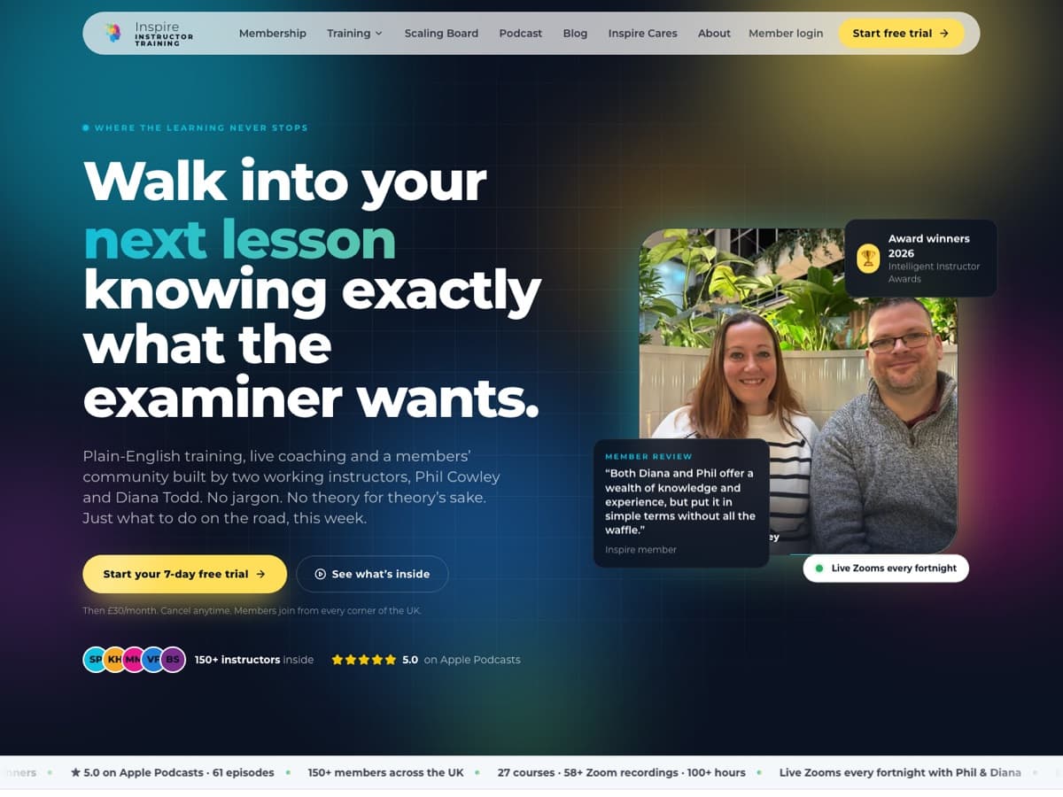 Screenshot of the Inspire Instructor Training website