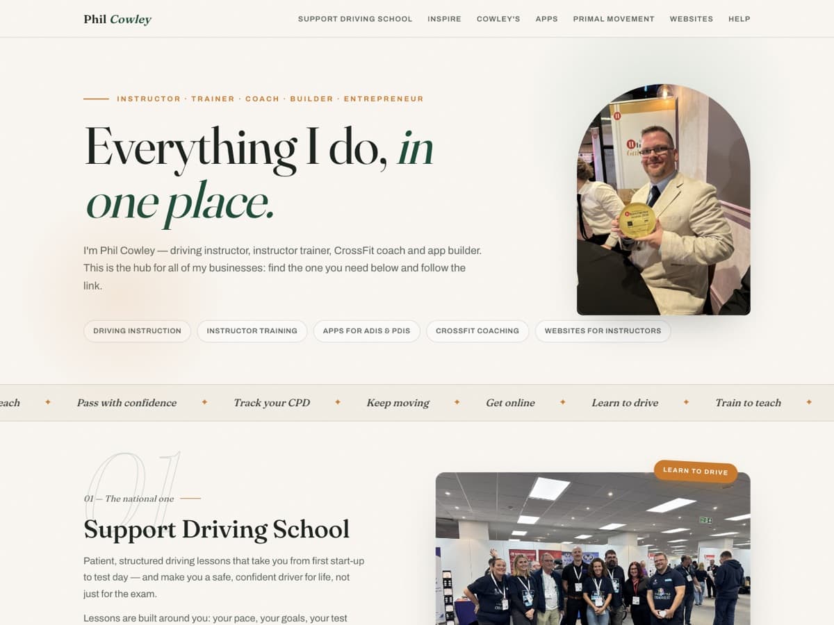 Screenshot of the Phil Cowley website