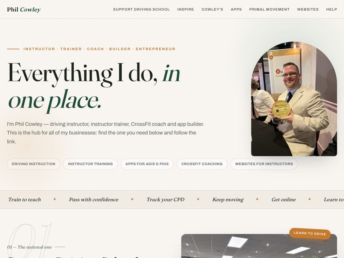 Screenshot of the Phil Cowley website